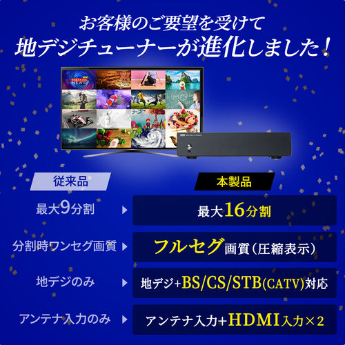 16チャンネル同時視聴 地デジチューナー 複数画面同時表示