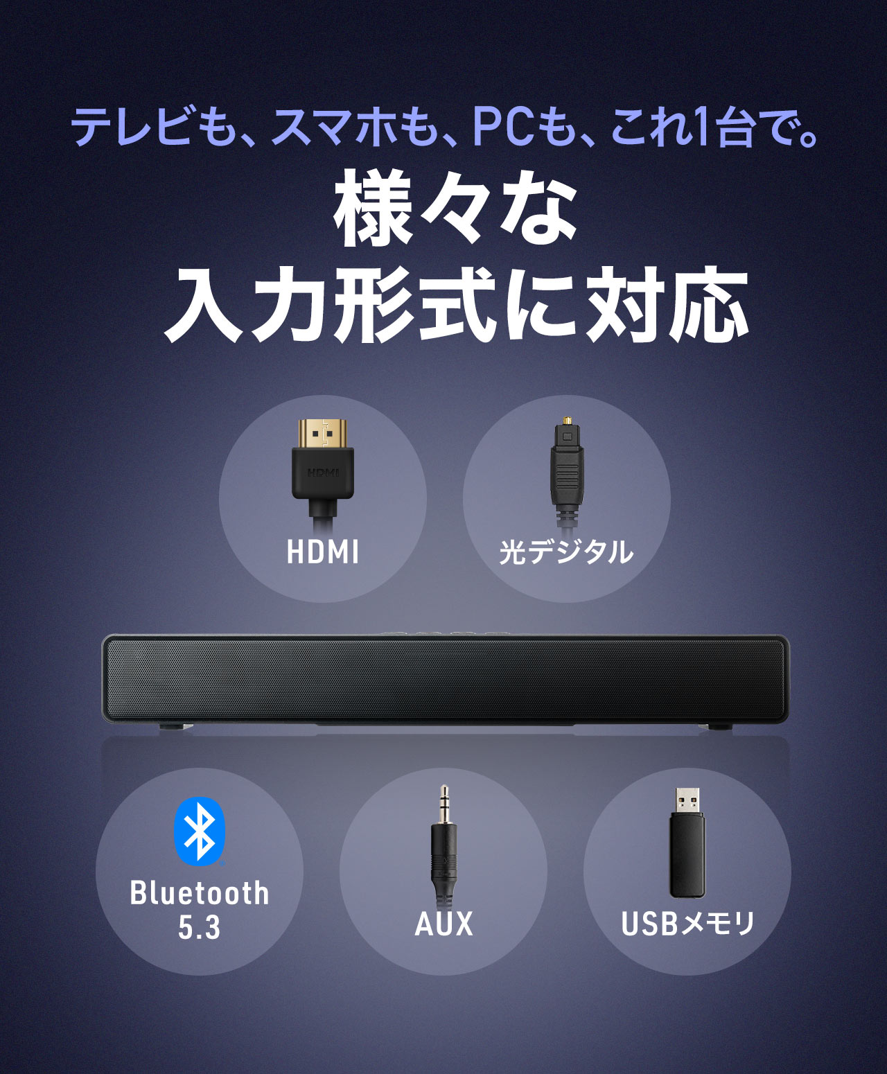 様々な入力形式に対応可能で、テレビやスマホ、PCも、これ1台で接続可能。