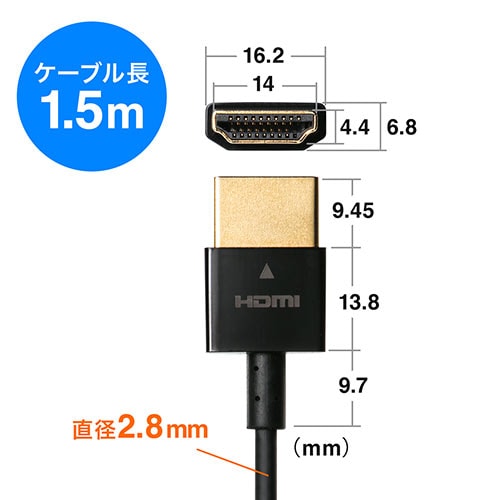 HDMIケーブル(スリムケーブル・ケーブル直径約2.8mm・Ver1.4規格認証品