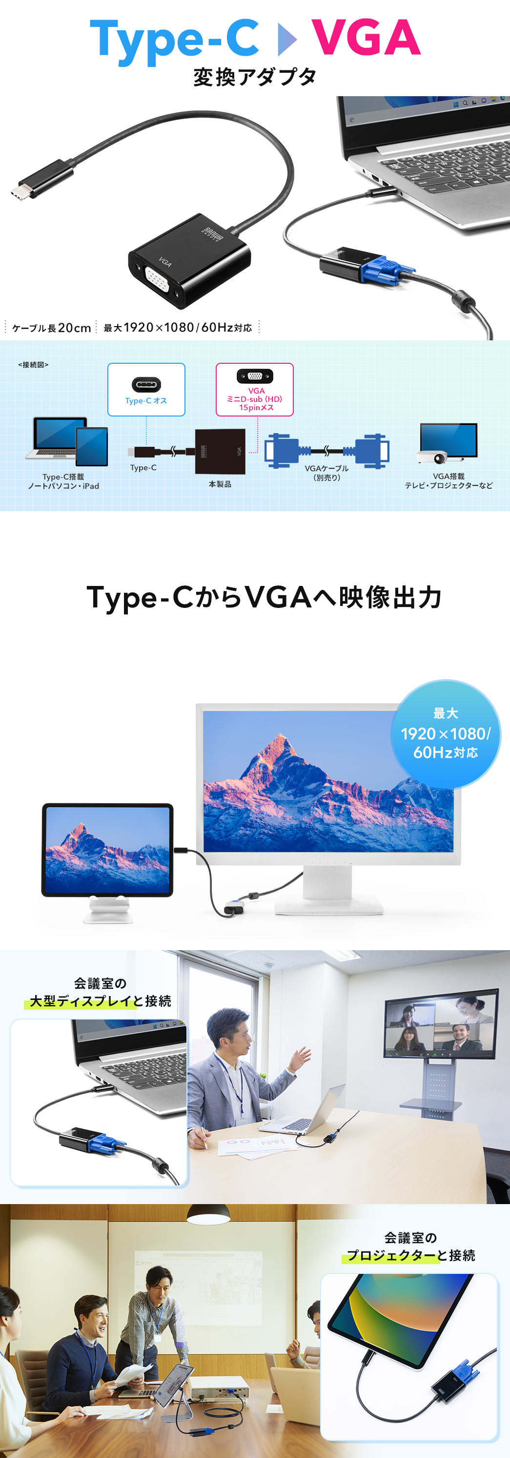 Type-C ? VGA 変換アダプタ