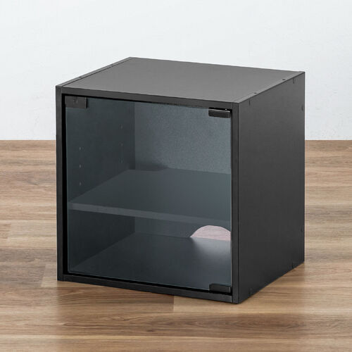 キューブ型収納ボックス ガラス扉 幅35×奥行29.5×高さ35cm 2段式 ブラック
