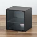 キューブ型収納ボックス ガラス扉 幅35×奥行29.5×高さ35cm 2段式 ブラック