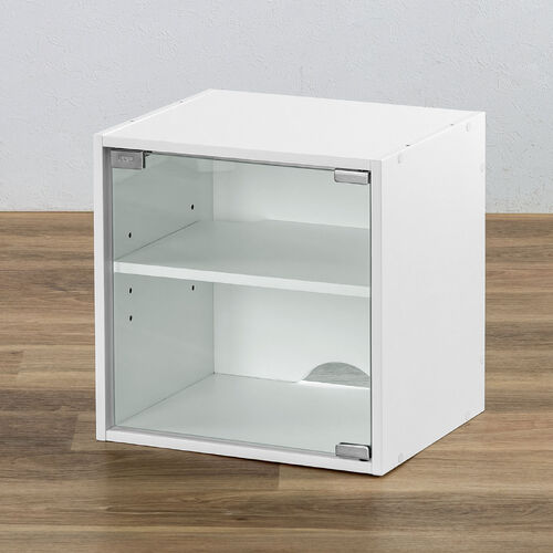 キューブ型収納ボックス ガラス扉 幅35×奥行29.5×高さ35cm 2段式 ホワイト