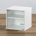 キューブ型収納ボックス ガラス扉 幅35×奥行29.5×高さ35cm 2段式 ホワイト