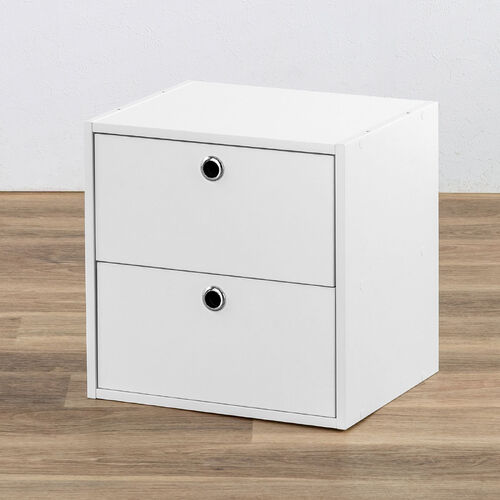 キューブ型収納ボックス 引き出し 2段式 幅35×奥行29.5×高さ35cm ホワイト