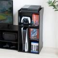 キューブ型収納ボックス 棚付きゲーム機収納 ハイタイプ 上部オープン 幅35×奥行34.5×高さ70cm ブラック