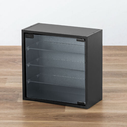 キューブ型収納ボックス ガラス扉 ハーフサイズ 幅35×奥行17×高さ35cm 4段式 ブラック