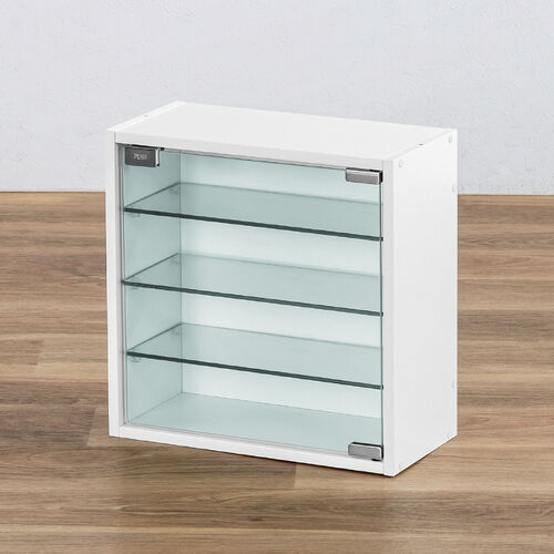 キューブ型収納ボックス ガラス扉 ハーフサイズ 幅35×奥行17×高さ35cm 4段式 ホワイト