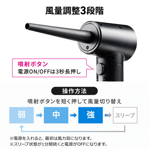 電動エアダスター 充電式 ノズル付き 3段階風量調整 LED付き ガス不使用 クリーナー/YK-CD080【テレビアクセサリー市場】