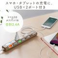 【アウトレット】電源タップ(USB充電対応・iPhone/スマートフォン充電・雷ガード・木目調・2m・ライト木目)
