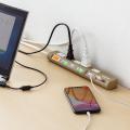 【アウトレット】電源タップ(USB充電対応・iPhone/スマートフォン充電・雷ガード・木目調・2m・ライト木目)