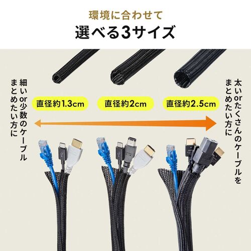 在庫限り】ケーブル編組スリーブ 直径2.5cm 長さ5m フリーカット L
