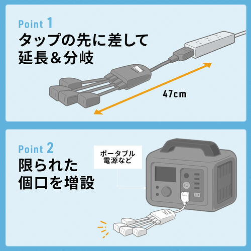 電源延長コード 40cm 4個口 集中スイッチ付き ブラック/700