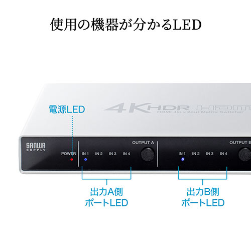 HDMIマトリックス切替器 4入力2出力 4K 60Hz HDR HDCP2.2 光デジタル