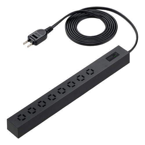 電源タップ スリムタップ AC8口 マグネット 雷ガード内蔵 一括集中スイッチ 縦横差し込み 車輪差し 2m ACアダプタ対応 スイングプラグ ブラック