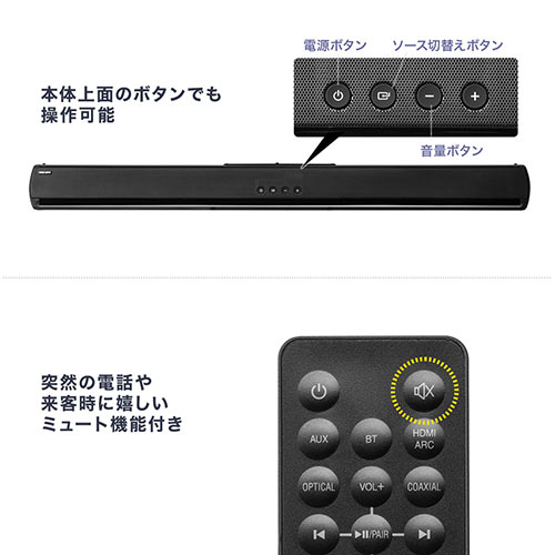 サウンドバースピーカー Bluetooth対応 HDMI 光デジタル 3.5mm端子接続 ...