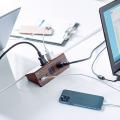 クランプ固定式 電源タップ 4個口 3m USBポート 一括集中スイッチつき 木目 ブラウン
