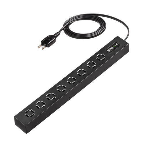 車輪差し 電源タップ 8個口 1.5m 雷ガードつき スイング式プラグ ブラック