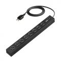 車輪差し 電源タップ 8個口 1.5m 雷ガードつき スイング式プラグ ブラック