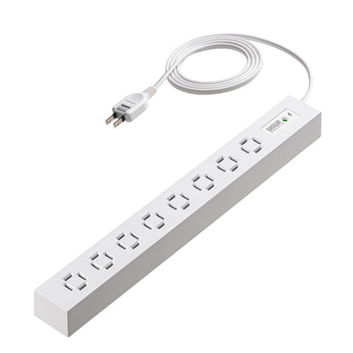 車輪差し 電源タップ 8個口 1.5m 雷ガードつき スイング式プラグ ホワイト