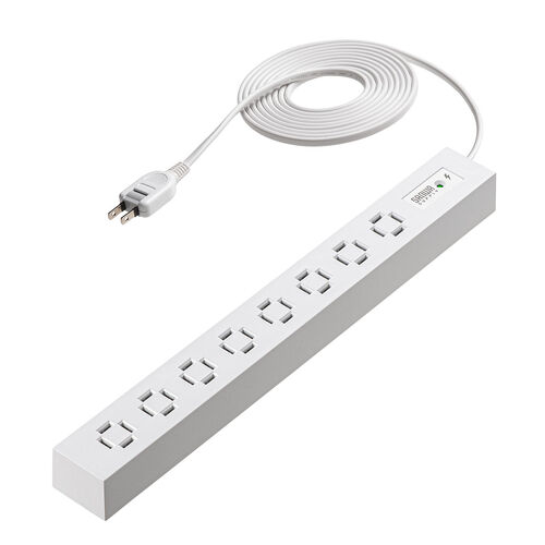 車輪差し 電源タップ 8個口 3m 雷ガードつき スイング式プラグ ホワイト