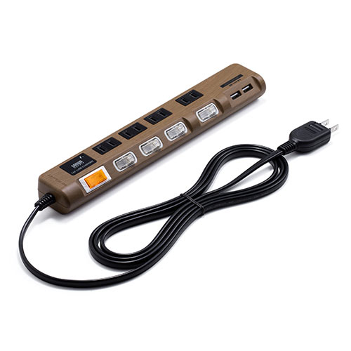 電源タップ 4個口 電源コード2m スマホ充電用USBポート付き 雷ガード