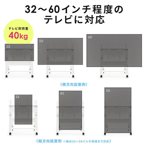 テレビスタンド ロータイプ(キャスター・移動式・自立・角度調整・白