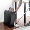 ルーター収納ボックス 電源まわり目隠しボックス ケーブルボックス 幅40cm 高さ46cm スマホスタンド機能 充電ステーション モデム Wi-Fiルーター 扉付き 木製 2段 ブラック