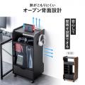 【アウトレット】ゲーム機収納ラック ガラス扉 可動棚×3枚 キャスター付き ブラック