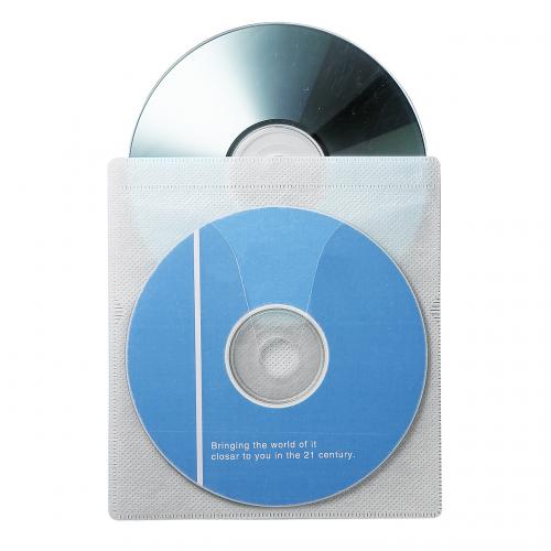 CD・DVD不織布ケース 両面収納 リング穴なし 100枚入り ホワイト/YK-FCD008WH【テレビアクセサリー市場】