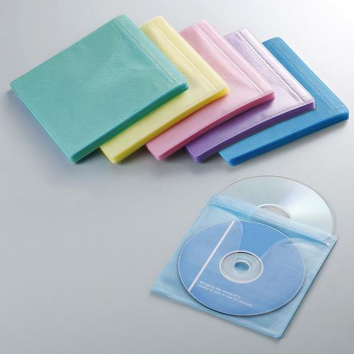 CD・DVD不織布ケース 両面収納 リング穴なし 100枚入り 5色ミックス
