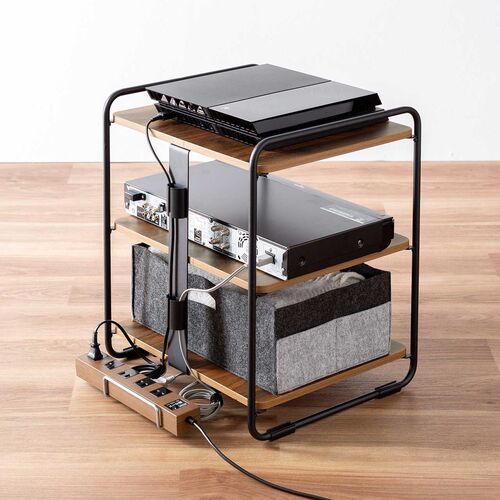 在庫限り】収納ラック 3段 総耐荷重90kg 電源タップ受け付き 木目調