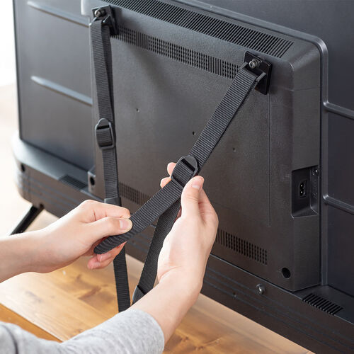 テレビ転倒防止ベルト VESA穴取り付け クランプ固定式 耐震度6強 日本