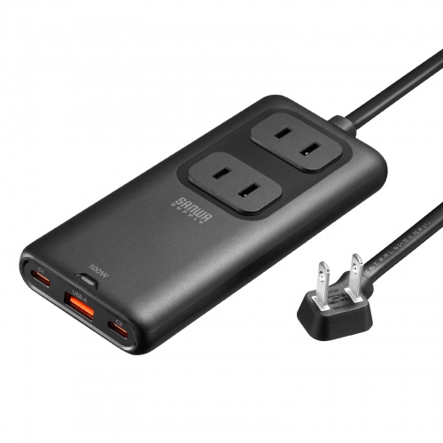 電源タップ USB PD 100W 急速充電 GaN 1.5m 延長コード 【超薄型18mm】 Type-C×2 A×1 AC×2個口 コンセント L型プラグ