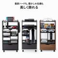 ゲーム機収納ラック ガラス扉 可動棚×3枚 キャスター付き 木目ブラウン×ブラック