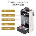 ゲーム機収納ラック ガラス扉 可動棚×3枚 キャスター付き 木目ブラウン×ブラック