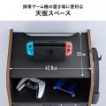ゲーム機収納ラック ガラス扉 可動棚×3枚 キャスター付き 木目ブラウン×ブラック