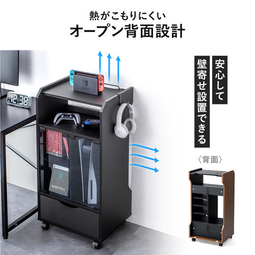 National ガラス扉ラック 昭和レトロ 家電台 キャスター付 収納棚 ゲーム機収納ラック ガラス扉 可動棚×3枚 キャスター付き 木目ブラウン