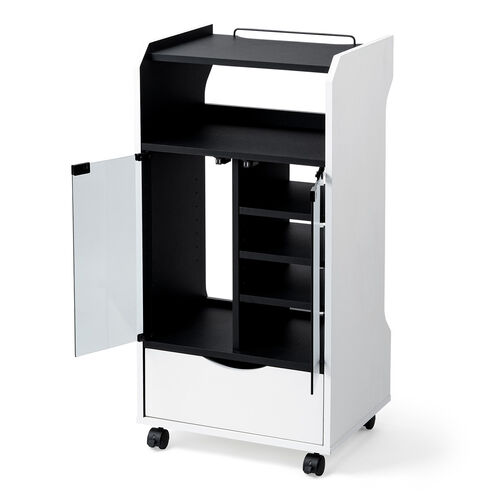 ゲーム機収納ラック ガラス扉 可動棚×3枚 キャスター付き ホワイト