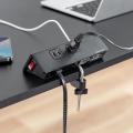 クランプ固定式 電源タップ 4個口 3m USB-C×1 USB-A×1 一括集中スイッチつき ブラック