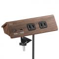 クランプ固定式 電源タップ 4個口 3m USB-C×1 USB-A×1 一括集中スイッチつき ブラウン