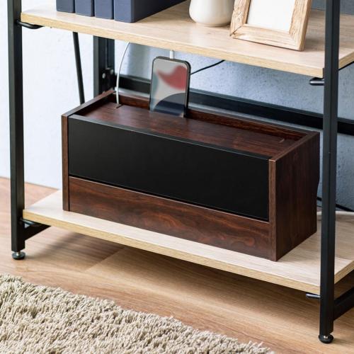 小型ケーブルボックス 幅40cm スマホスタンド機能つき ダークブラウン