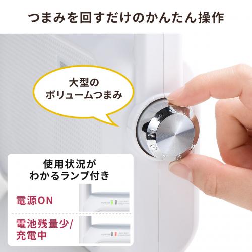 ワイヤレス手元スピーカー 充電式 最大25m ホワイト 400-SP064W/YK