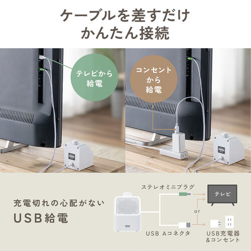 テレビ用手元スピーカー 有線接続 USB給電 5mケーブル かんたん操作