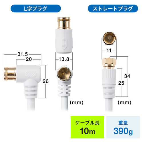 アンテナケーブル 4K/8K対応 S-4C-FB 片側L字 ねじ式 アンテナコード