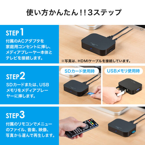 メディアプレーヤー SDカード USBメモリ対応 動画 音楽 写真再生 HDMI