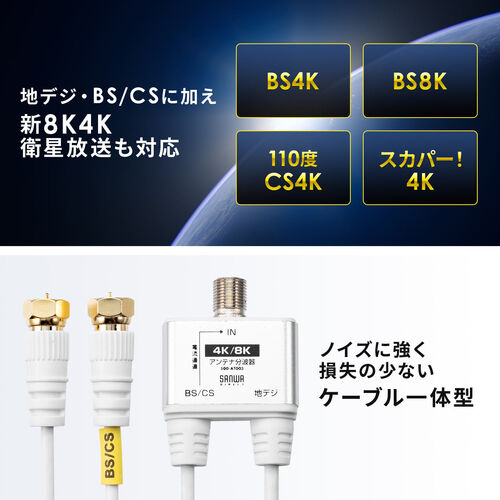 アンテナ分波器 4K対応 8K対応 地デジ対応 BS/CS対応 一体型 30cm/YK-AT003【テレビアクセサリー市場】