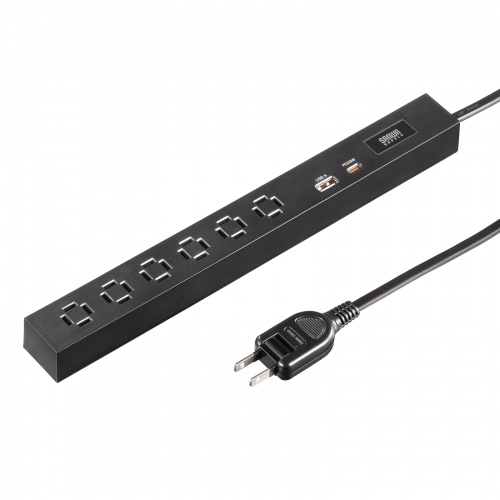 縦横差し込み 電源タップ 6個口 1.5m USB PD 33W USB-C×1　USB A×1 ブラック