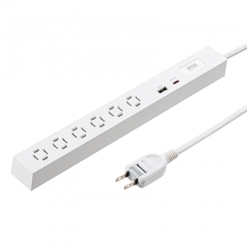【アウトレット】縦横差し込み 電源タップ 6個口 1.5m USB PD 33W USB-C×1　USB A×1 ホワイト