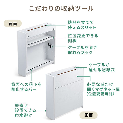 テレビアクセサリー市場 ケーブルボックス ルーター 収納ボックス タップ収納 モデム Nas収納 ケーブル整理 木製 幅50cm 木目 ホワイト